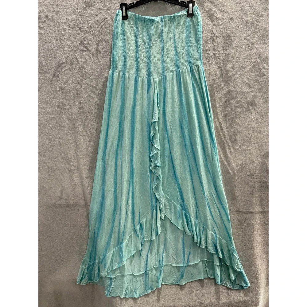 NWT Raviya Cover Up Skirt Womens Turquoise Tie Dye Smocked High Low Small $48
